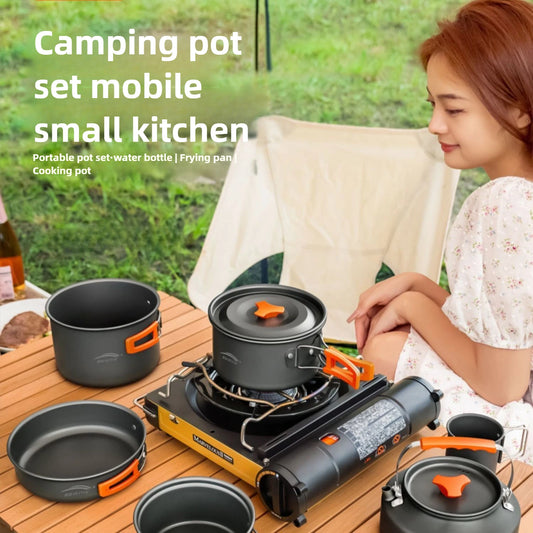 Outdoor Hiking Cookware Camping Cookware Boiling Water Teapot Frying Pan Equipment Portable Camping Pot Supplies Combination Set