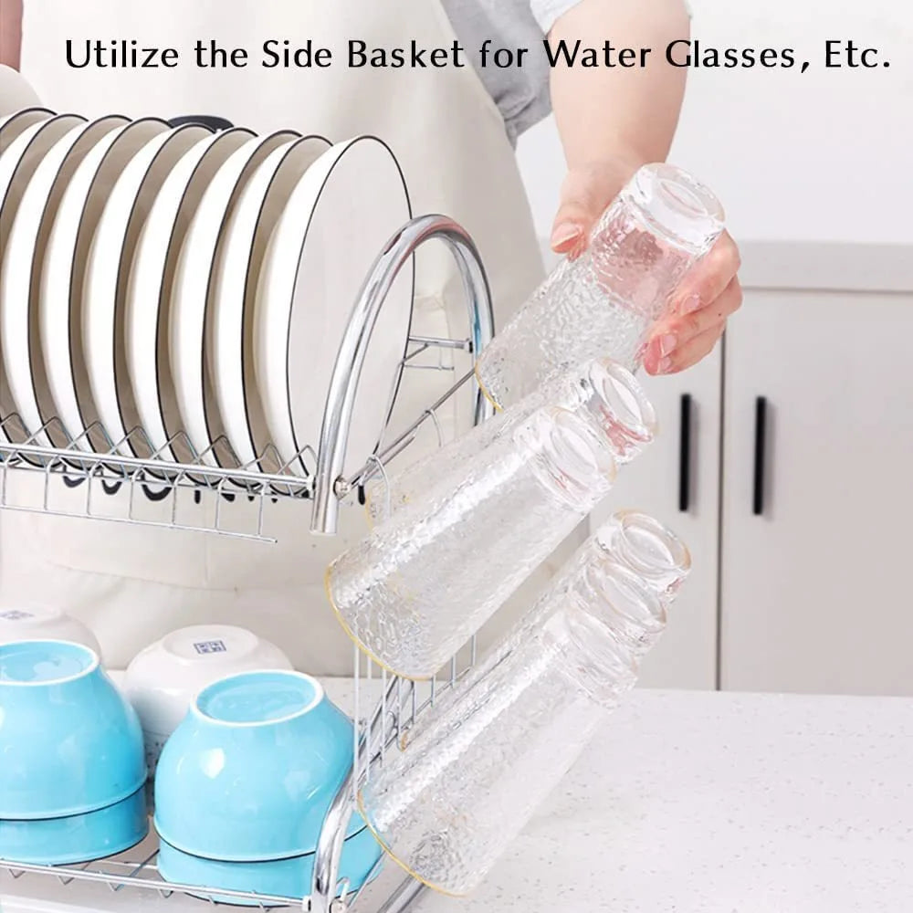 Kitchen Cutlery Organizer 2 Tier S-Shaped Dish Drainer Stable Space-saving Tableware Holder Shelf Metal Cup Drainer Chopsticks