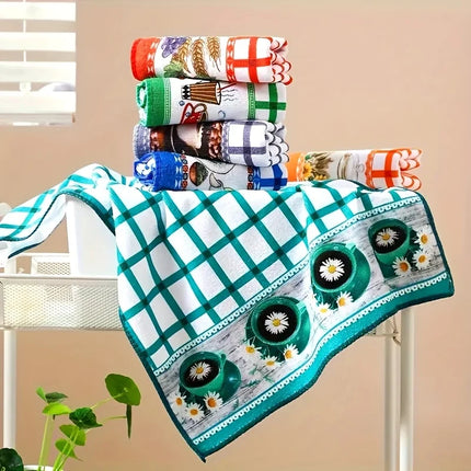 Lot de 6 torchons de cuisine absorbants imprimés, essuie-mains