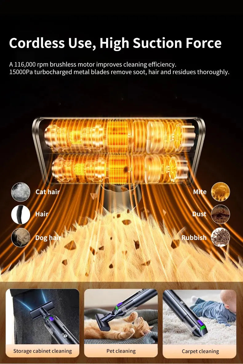 Cafele 15000Pa Wireless Vacuum Cleaner Portable Air Pump Vacuum Sealer Powerful Air Blower 4-in-1 For Car Home Office PC Clean