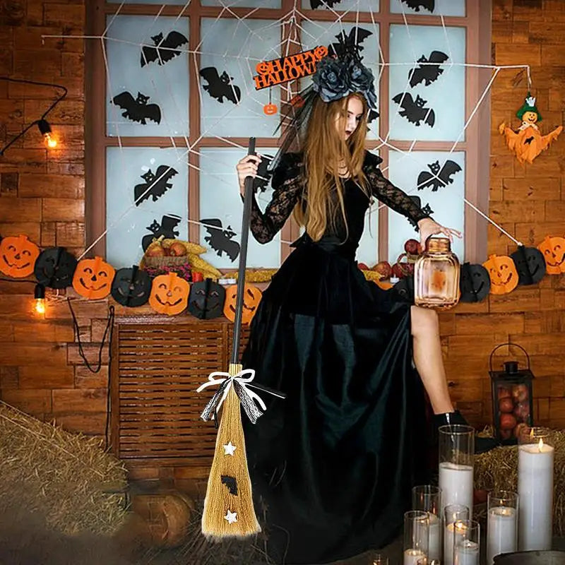 Witch Broom Halloween Witch Broom With Detachable Handle  Broom Props Party Supplies for Halloween Costume Decoration