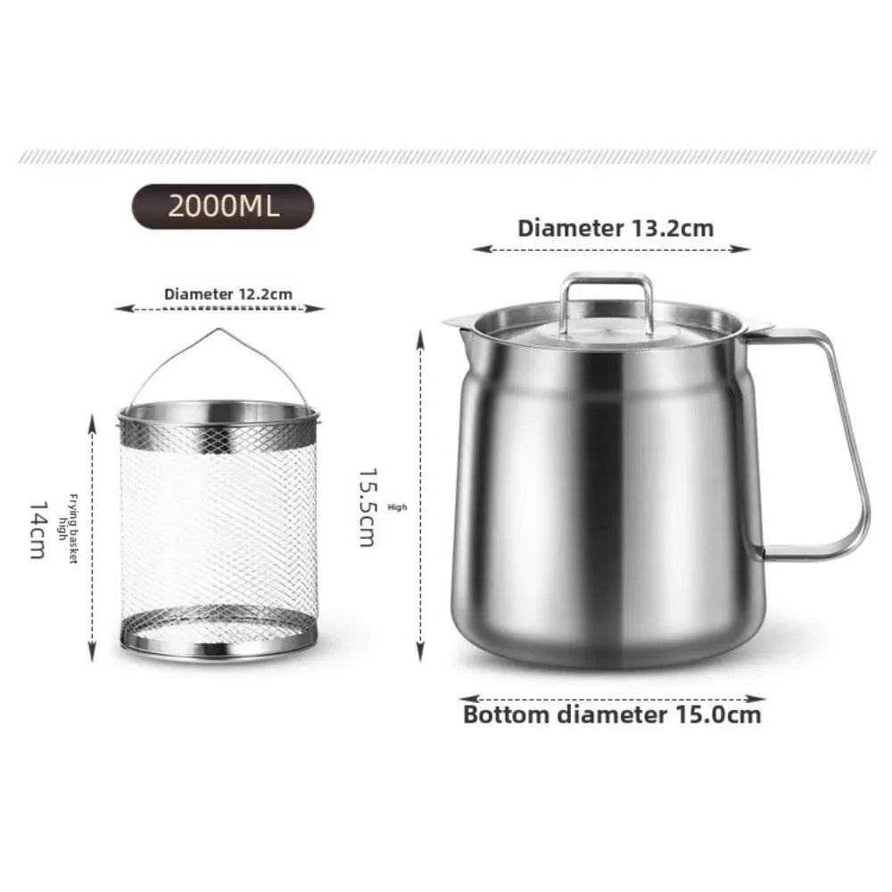 Stainless Steel 2L Deep Fryer Pot with Basket and Oil Strainer, 304 Stainless Steel Deep Frying Pot for French Fries, Chicken
