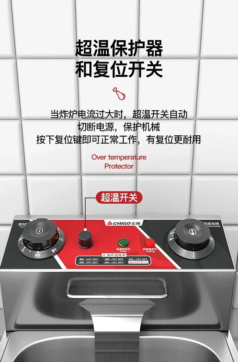 220V Fryer Electric Cookware for Kitchen Deep French Fries Commercial Fryers Frying Oil Cooker Timer Arfrai 10L Ar AF