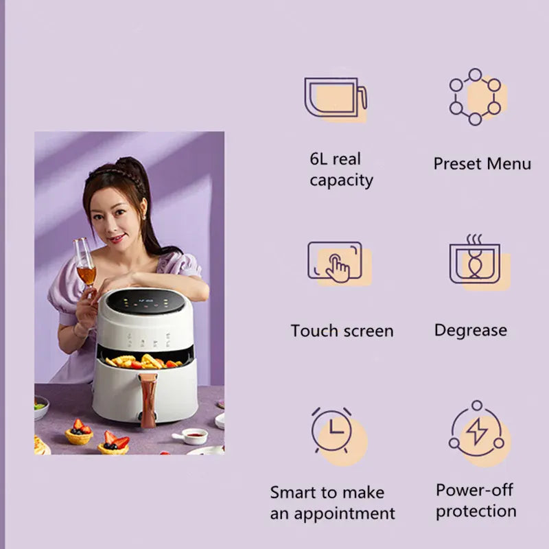 Household air fryer Smart electric fryer French fries machine 6L8L air fryer