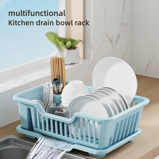 Dish Drying Rack Kitchen Utensils Drainer Rack with Drain Board Countertop Dinnerware Plates Bowls Chopsticks Spoons Organizer