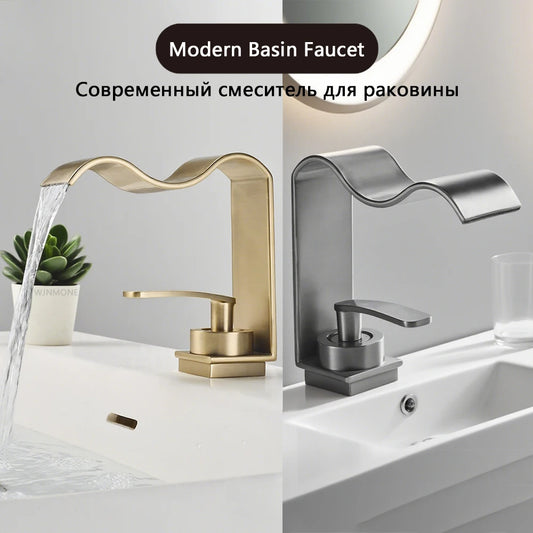 Modern Waterfall Faucet Single Handle 1 Hole Bathroom Sink Faucet Lavatory Vanity Wash Basin Water Faucet Vessel Crane Mixer Tap
