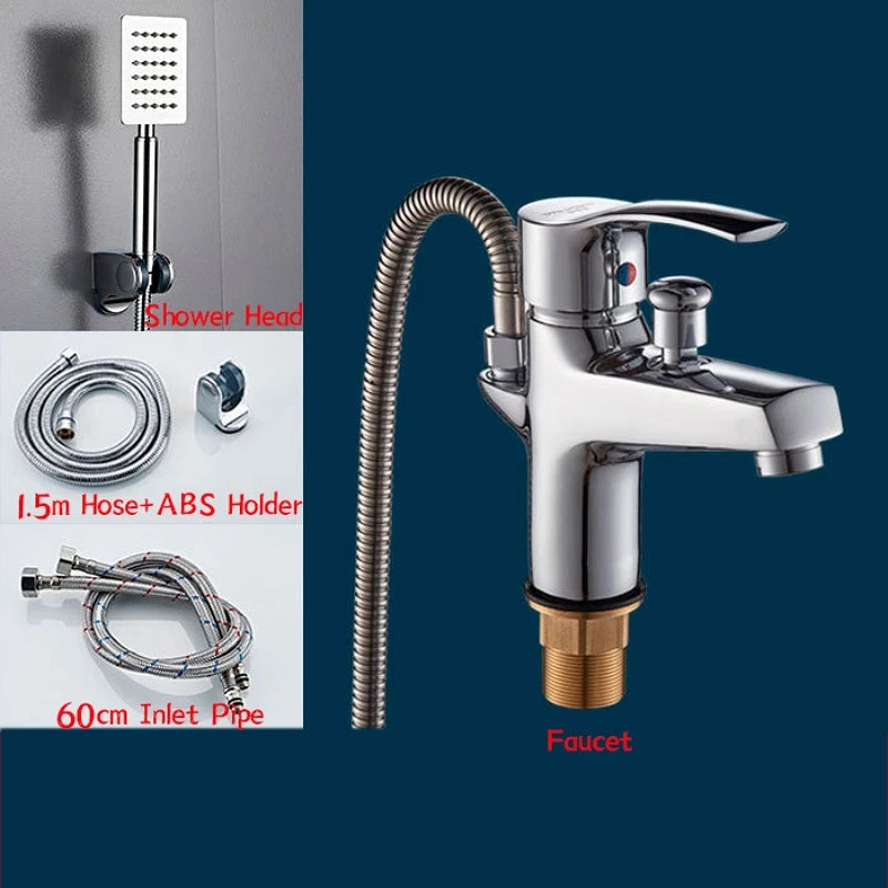 Basin Faucet Set Bathroom Bathtub Shower Faucet with Handheld Shower Head Toilet Hot Cold Water Mixing Valve Nozzle Deck Mounted