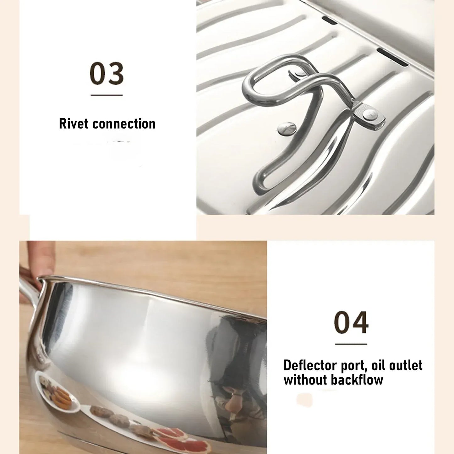 3.2L Double Ear Frying Pot 201 Stainless Steel  Fryer Pot with Oil Drip Drainer Rack Thermometer for Tempura  Fryer Pot