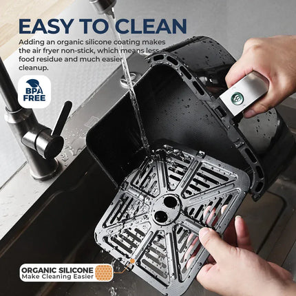 Friteuse à air chaud 5 L, four électrique sans huile avec commandes tactiles, panier antiadhésif et hublot, format familial