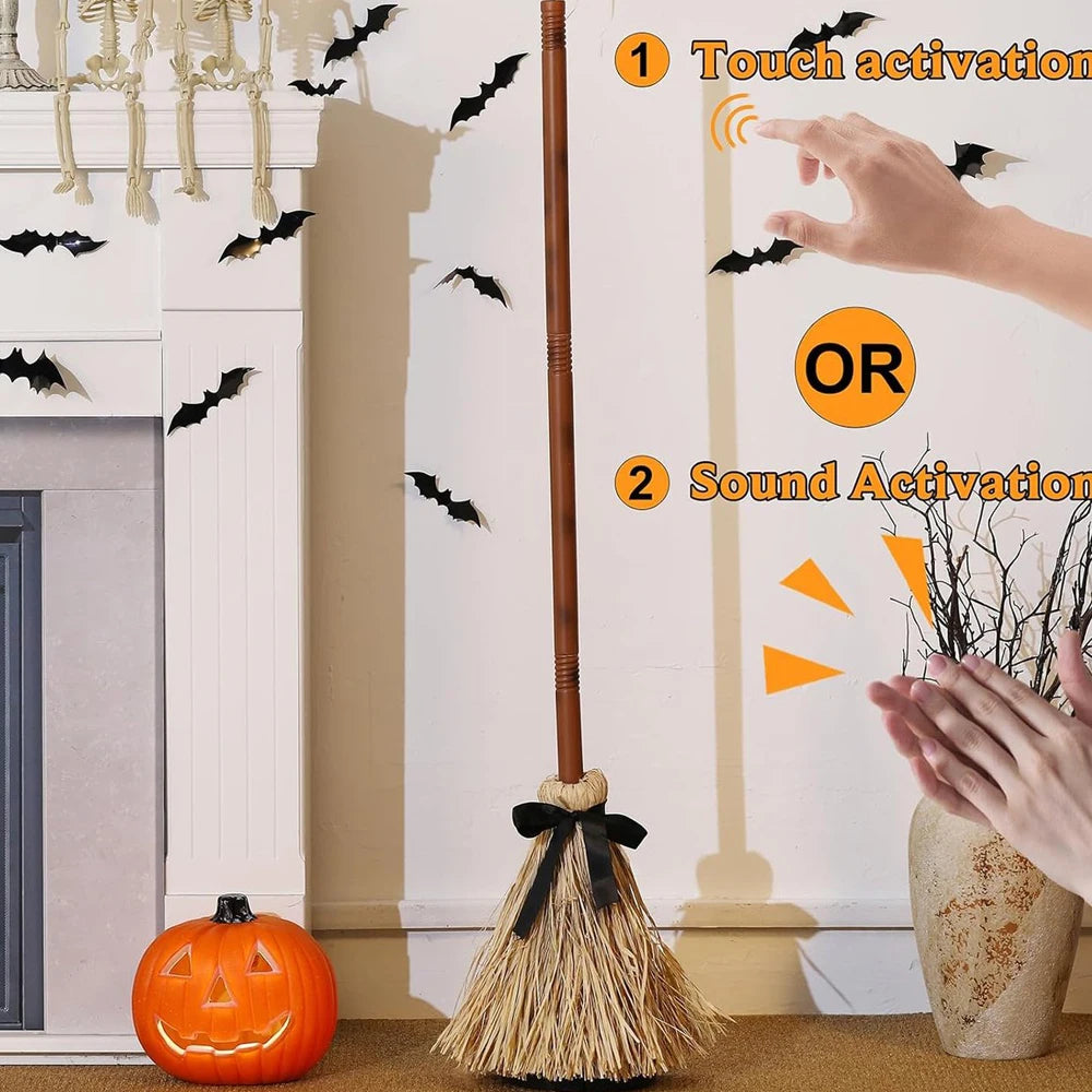 Floating Witch's Broom Haunted Dancing Moving Broomstick Magic Enchanter Sorceress Halloween Carnival Dress Up Party Props