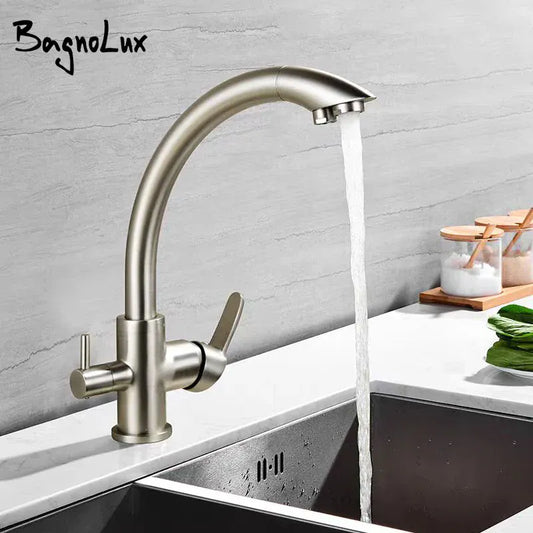New Solid Brass Swivel 3 in 1 Drinking Water Kitchen Faucets Robinet Para Torneira Wels Sink Mixer Tri Flow 3 Way Filter Taps