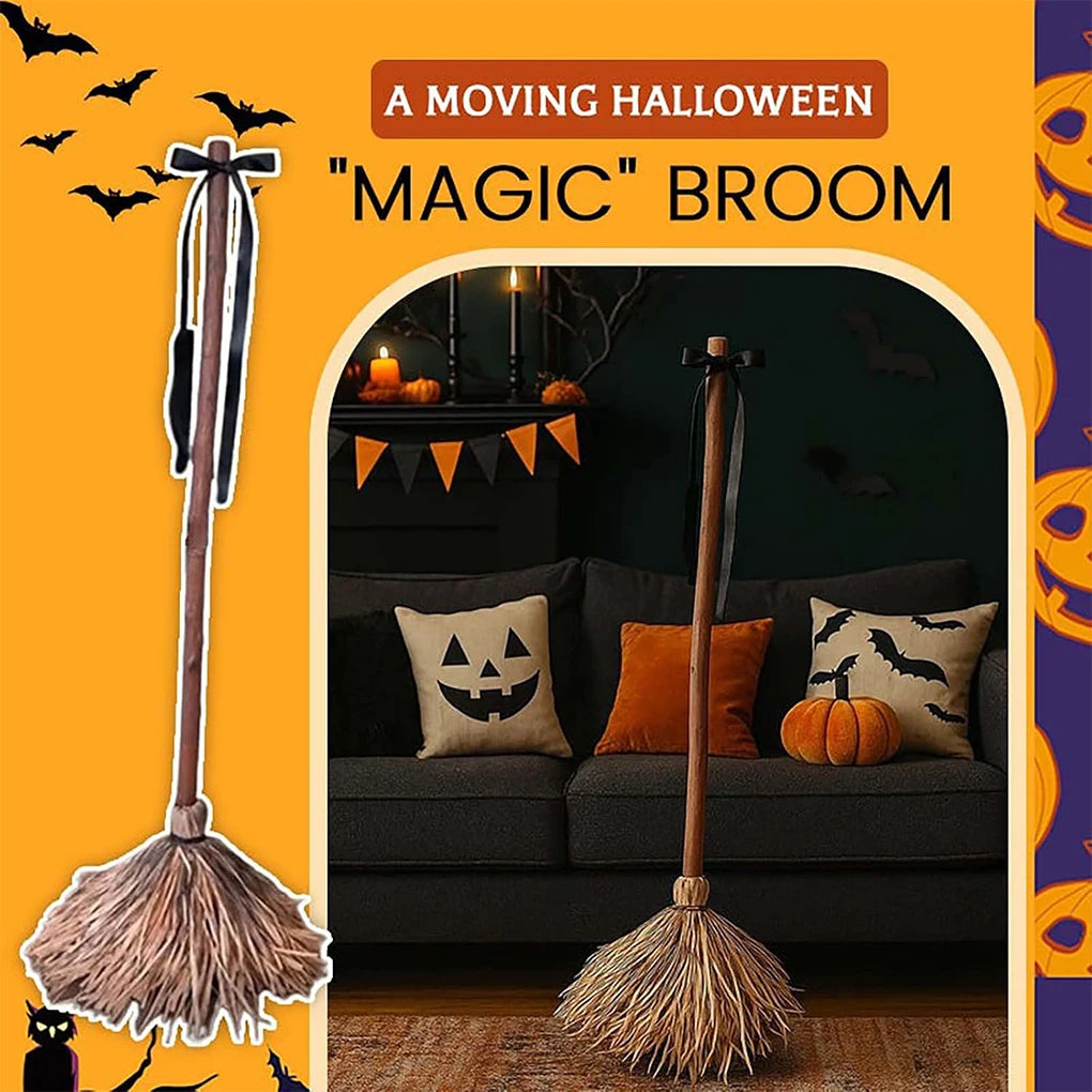 Halloween Floating Witch's Broom Terror Atmosphere Haunted Dancing Broom Festive Decorations Broom With Ghost Sounds Home Decor