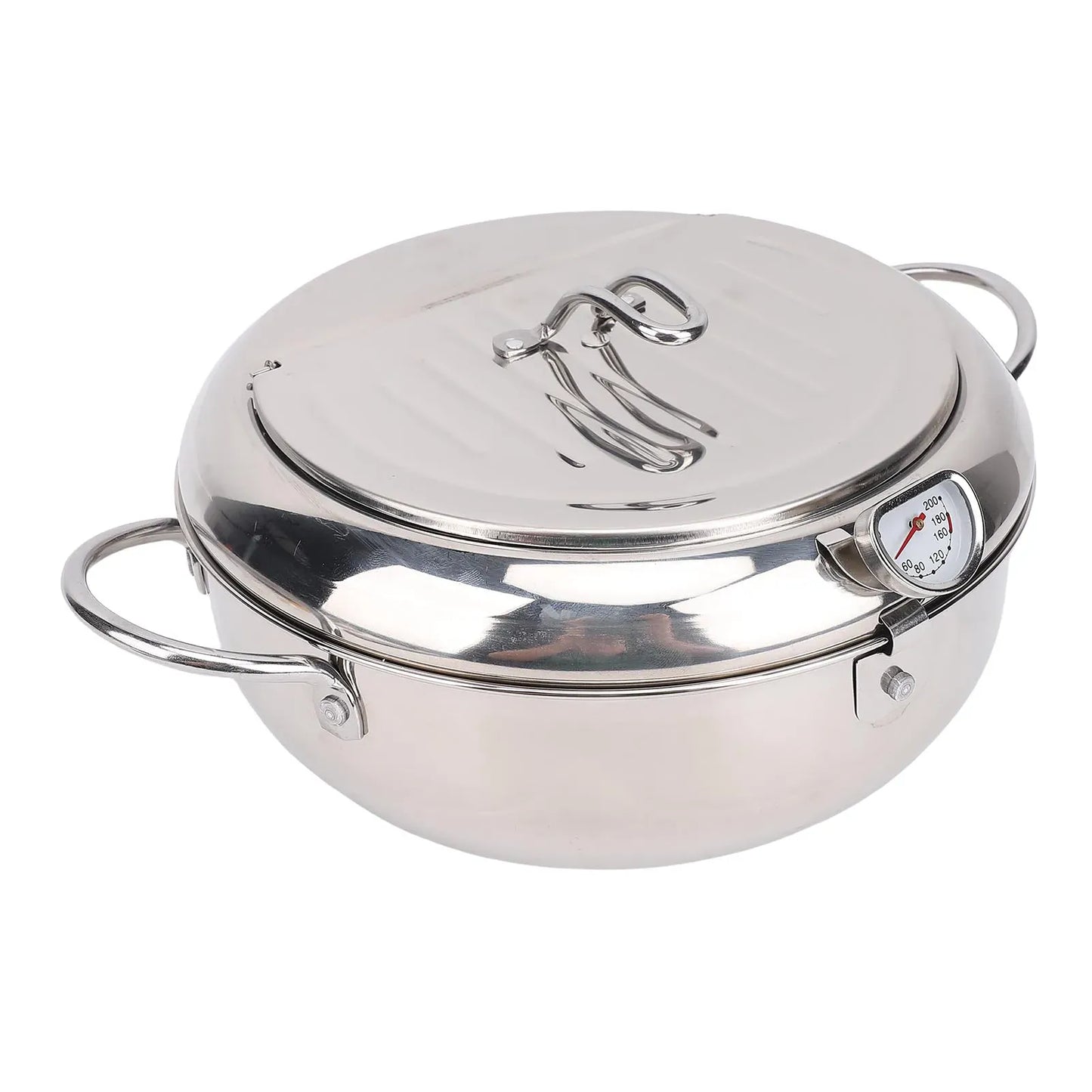 Frying Pot 3.2L Double Ear 201 Stainless Steel  Fryer Pot with Oil Drip Drainer Rack Thermometer for Tempura 3.2L Frying Pot