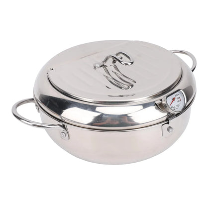 Frying Pot 3.2L Double Ear 201 Stainless Steel  Fryer Pot with Oil Drip Drainer Rack Thermometer for Tempura 3.2L Frying Pot