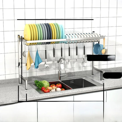 Égouttoir de cuisine en acier inoxydable 304 avec porte-assiettes de rangement multifonction pour évier de cuisine à poser sur le plan de travail