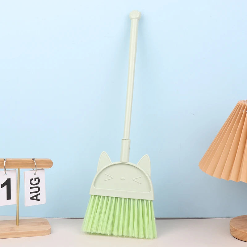 Cartoon-Style Toddler Broom Dustpan, Flexible Bristles Kids Playset, Pretend Play Indoor Outdoor Sweeping Kit