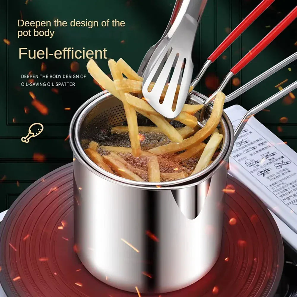 4 piece StainlesMet Zeef Mand Voor Frietjes Kip Keukenpannen Roestvrijstalen Friteuse Pot Japanse Tempura Kleine Frituurpan