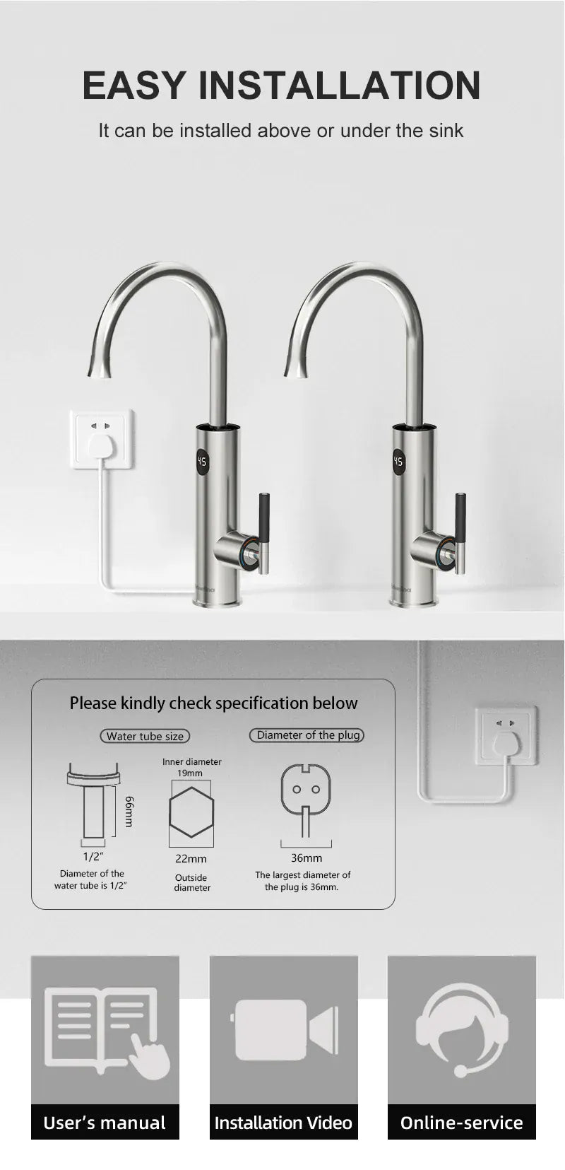 Briwellna Electric Water Heater Kitchen Faucet 2 In 1 With Digital Display Stainless Steel 220V Electric Tap Geyser Robinet