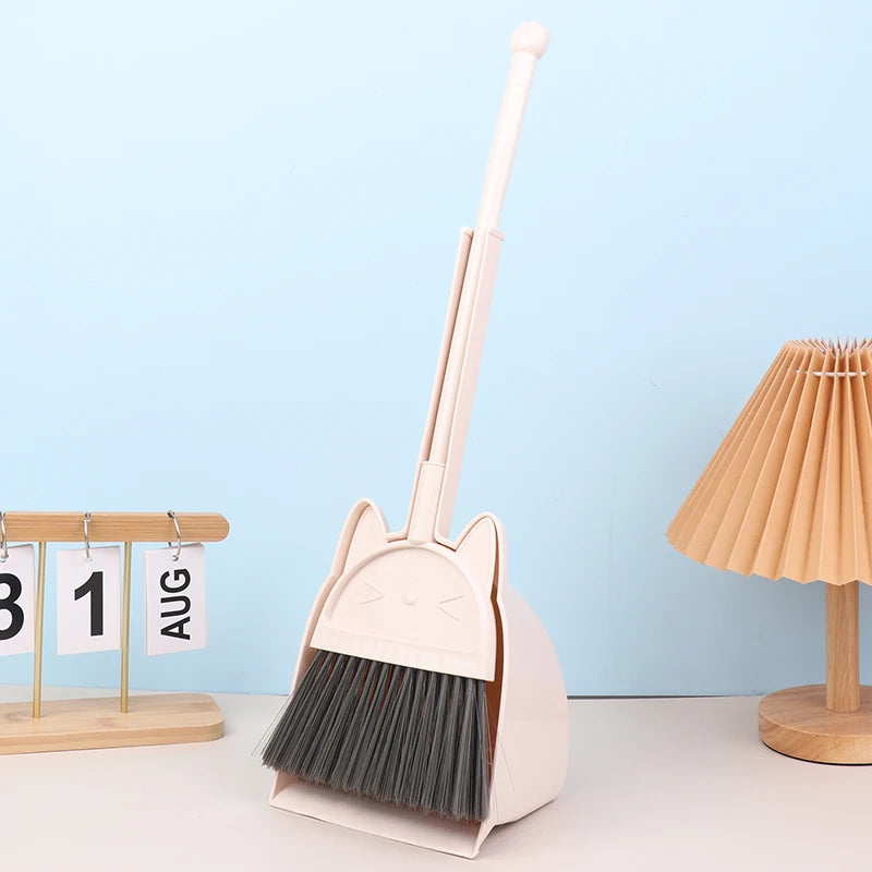 Cartoon-Style Toddler Broom Dustpan, Flexible Bristles Kids Playset, Pretend Play Indoor Outdoor Sweeping Kit