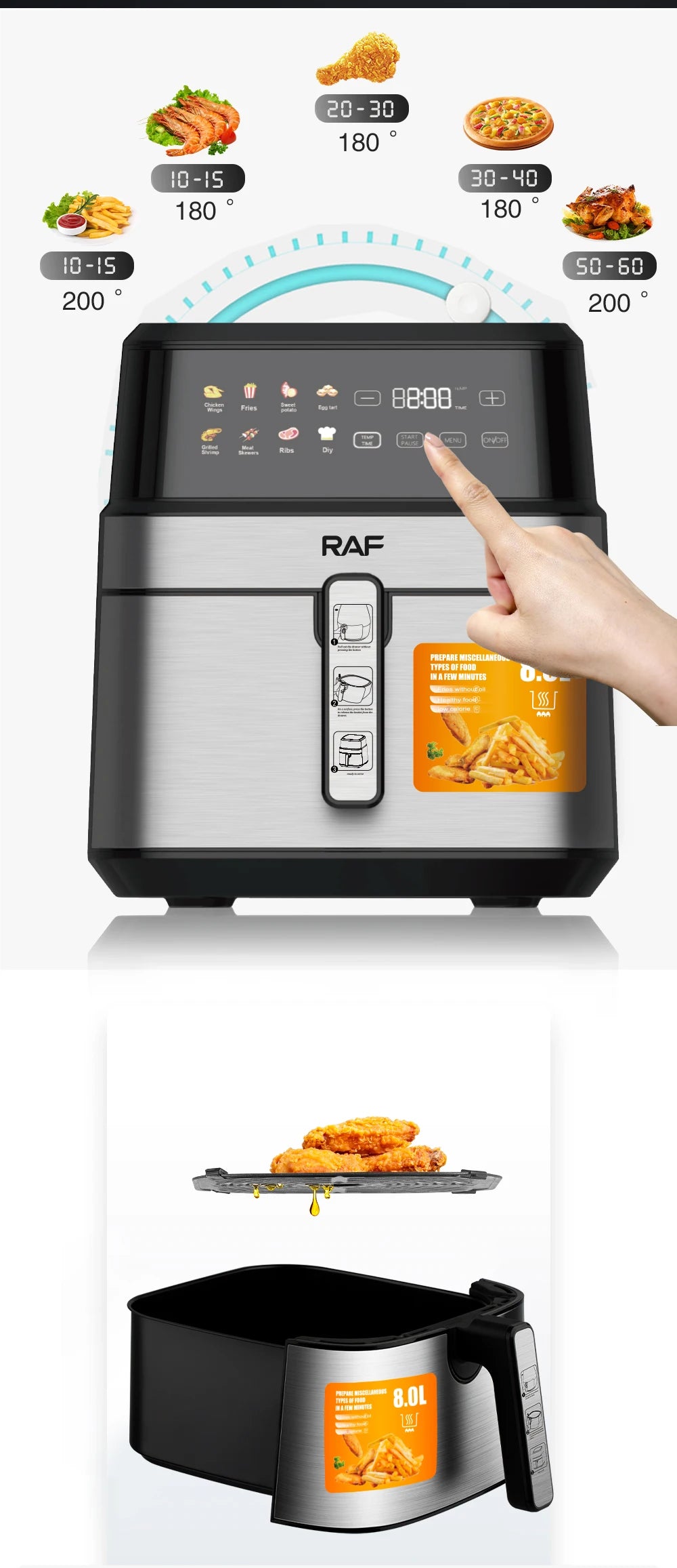 Multifunctional Electric Air Fryer 6.5L Cooker Fryer Without Oil Touch Screen Smart Digital 360 Degree Hot Air Circulation