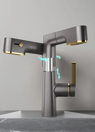 VGX Multifunctional Bathroom Faucets Pull Out Basin Mixer Sink Faucet Gourmet LED Temperature Tap 360° Tapware Crane Brass White