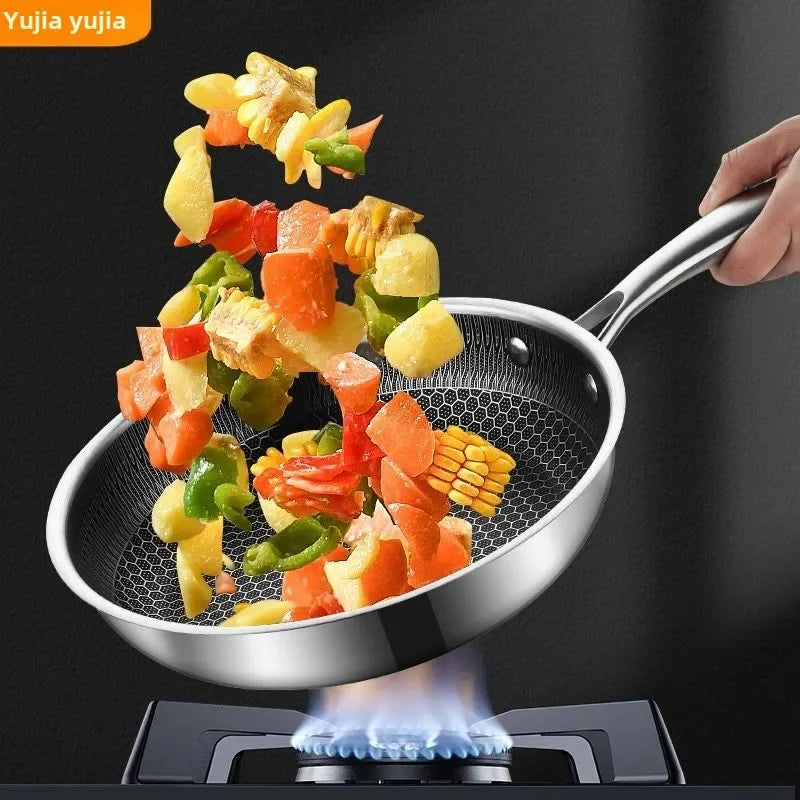 Frying Pan Stainless Steel Non-stick Household Frying Pancakes Uncoated Honeycomb Open Flame Gas Induction Cooker Pan Universal