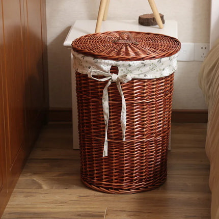 Panier à linge Wier en osier pur avec couvercle - E-menage