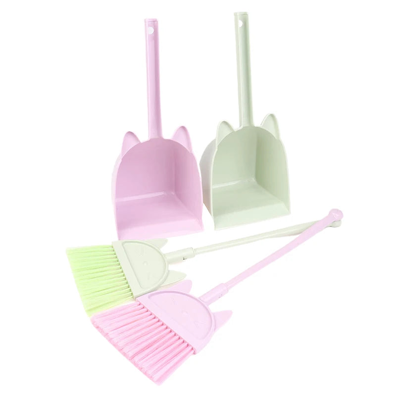 Cartoon-Style Toddler Broom Dustpan, Flexible Bristles Kids Playset, Pretend Play Indoor Outdoor Sweeping Kit