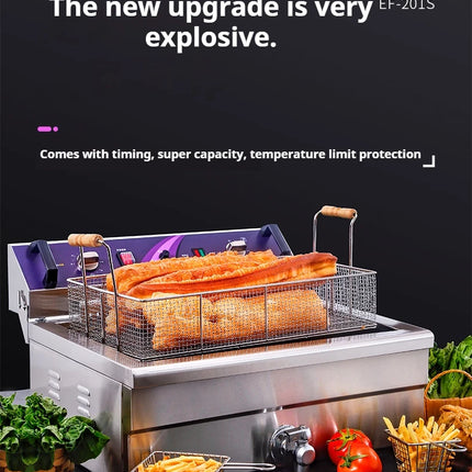 Commercial Electric Fryer - Single Cylinder Large Capacity Fryer for French Fries and Dough Sticks