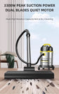 3300W Industrial Wet Dry Vacuum Cleaner Three-In-One Strong Suction Suitable for Home Garage Workshop
