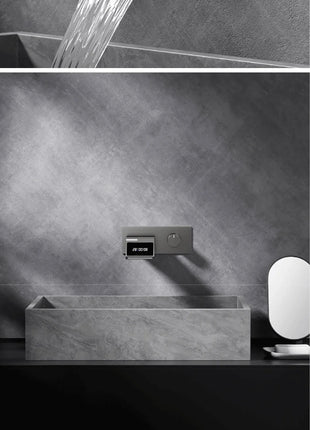 Luxury gun gray brass wall mounted bathroom faucet with LED digital display Single handle hot & cold water embedded bathroom Tap