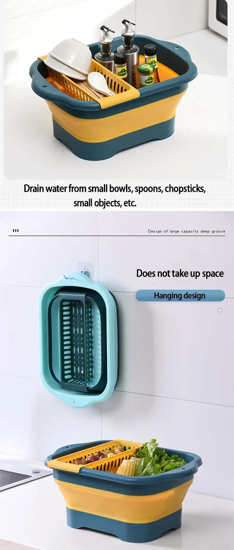 Passoire pliable en silicone pour fruits et légumes, égouttoir à vaisselle, outil de rangement de cuisine