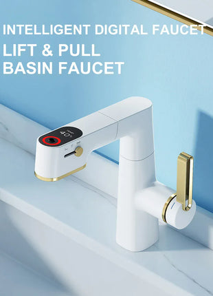 VGX Multifunctional Bathroom Faucets Pull Out Basin Mixer Sink Faucet Gourmet LED Temperature Tap 360° Tapware Crane Brass White