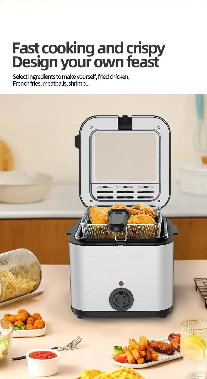 Home Electric French Fries Machine You Tiao Machine 2.5L Household Stainless Steel Fryer 220V/1000W Integrated Self-heating Elec