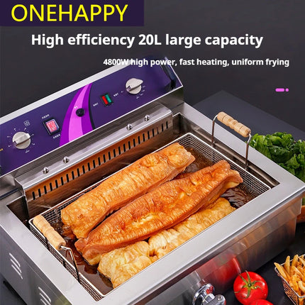 Commercial Electric Fryer - Single Cylinder Large Capacity Fryer for French Fries and Dough Sticks