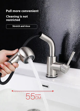 Modern Electric Faucet Brass Stainless Steel Pull-Out Wash Basin Hot Cold Water Basin Tap Touch Control for Household Bathroom