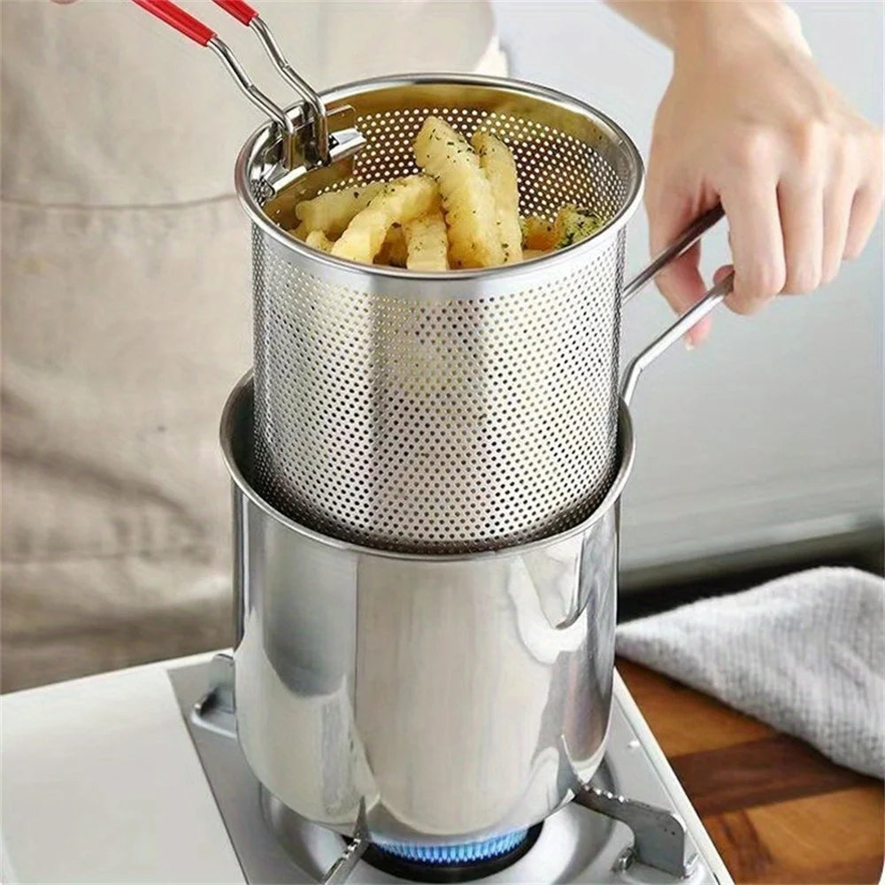 Ensemble de friteuse en acier inoxydable avec panier à friture, passoire à pâtes pour frites, mini-cuiseur à tempura