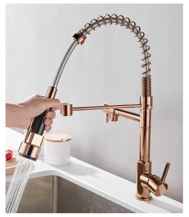 GEGVE Kitchen Faucets Removable taps Brush Brass faucet Water hydrant robinet for kitchen accessories Pull Out Spout Hot Cold