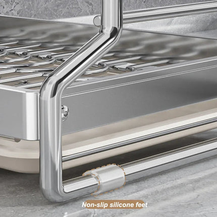 Égouttoir à vaisselle en acier inoxydable pour le rangement et l'organisation de la cuisine. Ce support est idéal pour la vaisselle, les ustensiles de cuisine et les tables.
