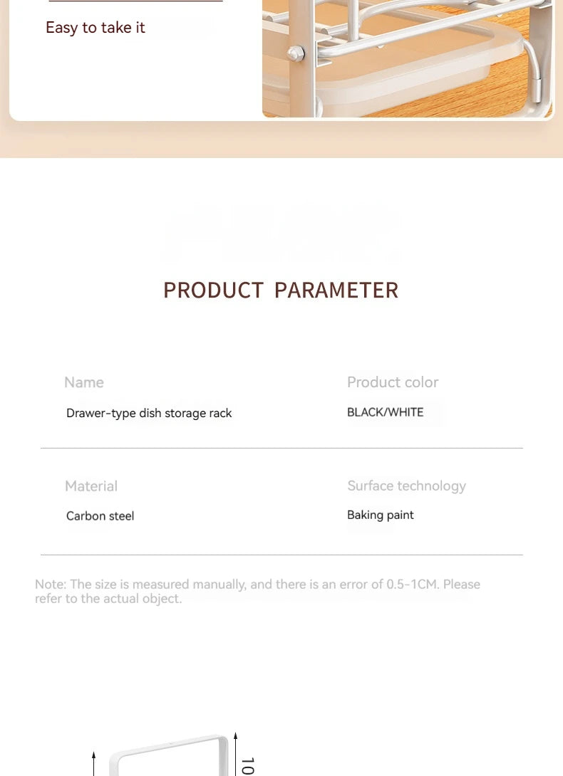 Dish Drain Shelf Stackable Drawer Bowls and Plates Organizer Rack Countertops Drain Shelf Cabinets Sink Cutlery Storage Shelf