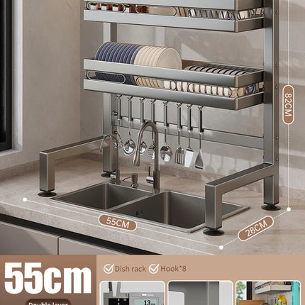 Égouttoir à vaisselle double couche pour évier de cuisine, étagère de rangement pour vaisselle, égouttoir multifonctionnel, accessoires de rangement pour plan de travail