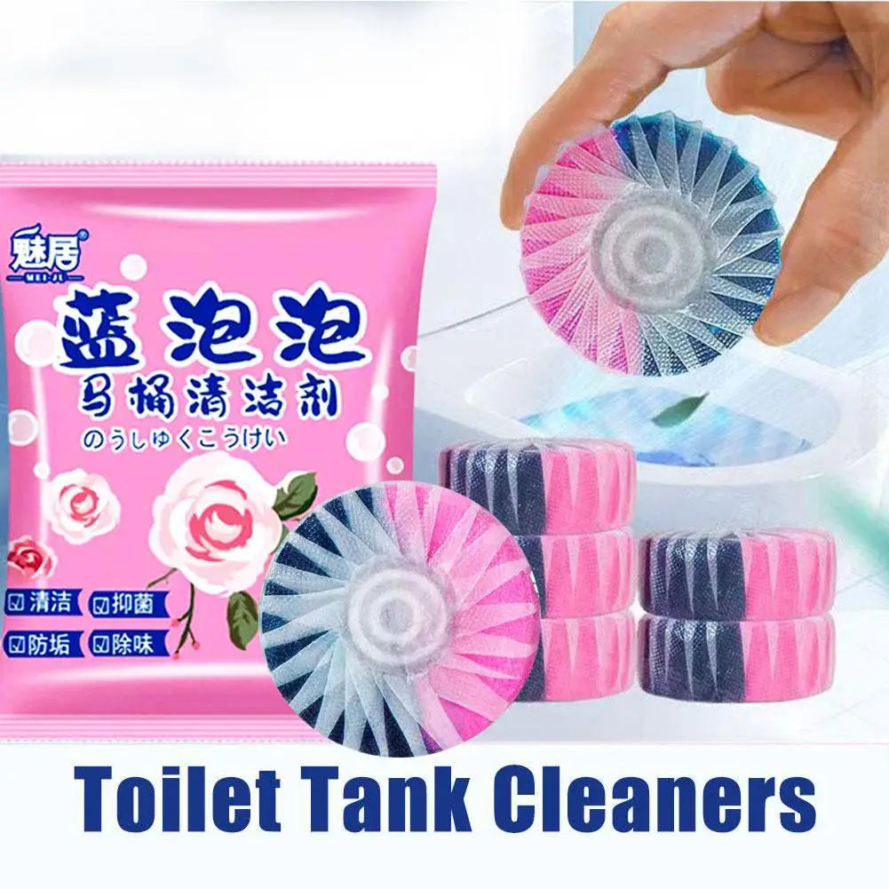 2/5/10Pcs Blue Bubble Toilet Bowl Cleaner Descaling Antibacterial Toilet Cleaner Double Effect Rose Fragrance Toilet Cleaner