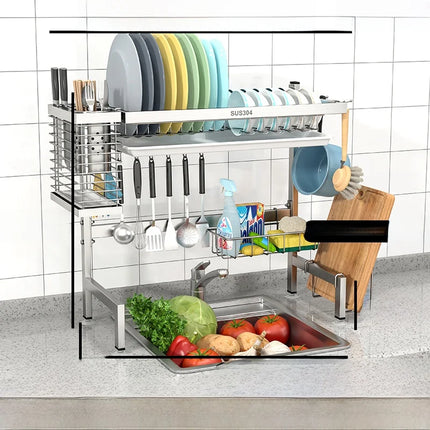 Égouttoir de cuisine en acier inoxydable 304 avec porte-assiettes de rangement multifonction pour évier de cuisine à poser sur le plan de travail