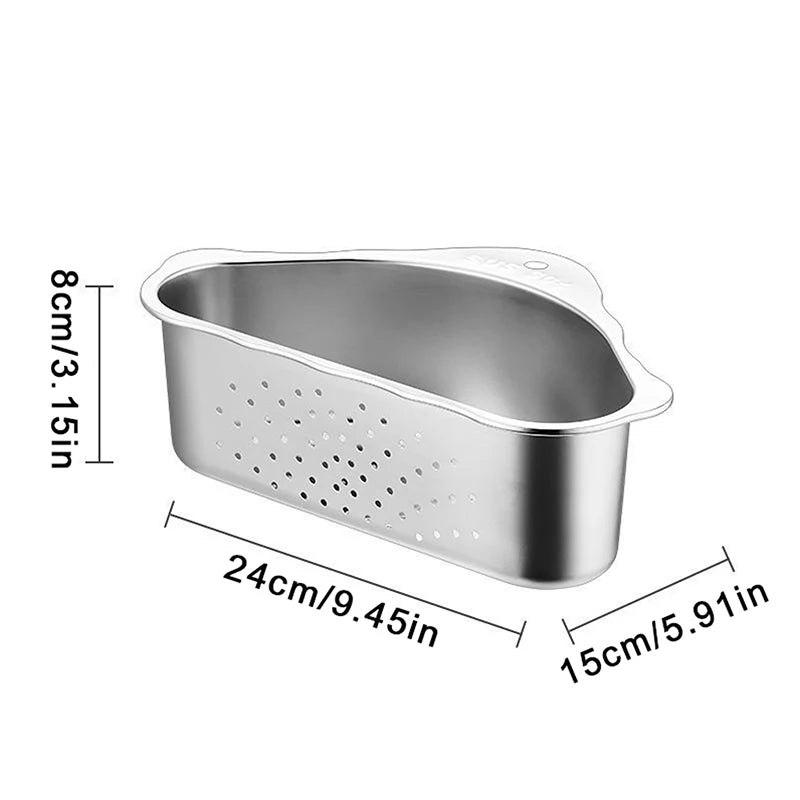 💕Stainless Steel Kitchen Sink Triangular Drainer Basket, Vegetable Washing Basin Water Filter Storage Rack