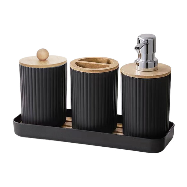 Distributeur de savon, brosse à dents, porte-coton-tige et plateau - E-menage
