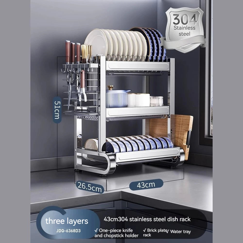 2 /3 Tier Dish Bowl Drainer Storage Rack Kitchen Dish Drying Rack with Drain Basket Countertop Dinnerware Organizer Drainboard