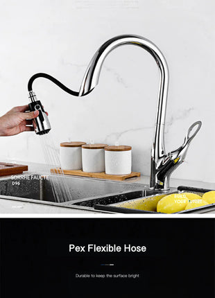 AITANA Modern Luxury Golden Brass Kitchen Faucet Pull-Out Design Single Handle for Hot And Cold Water 3 Functions Sink Faucet