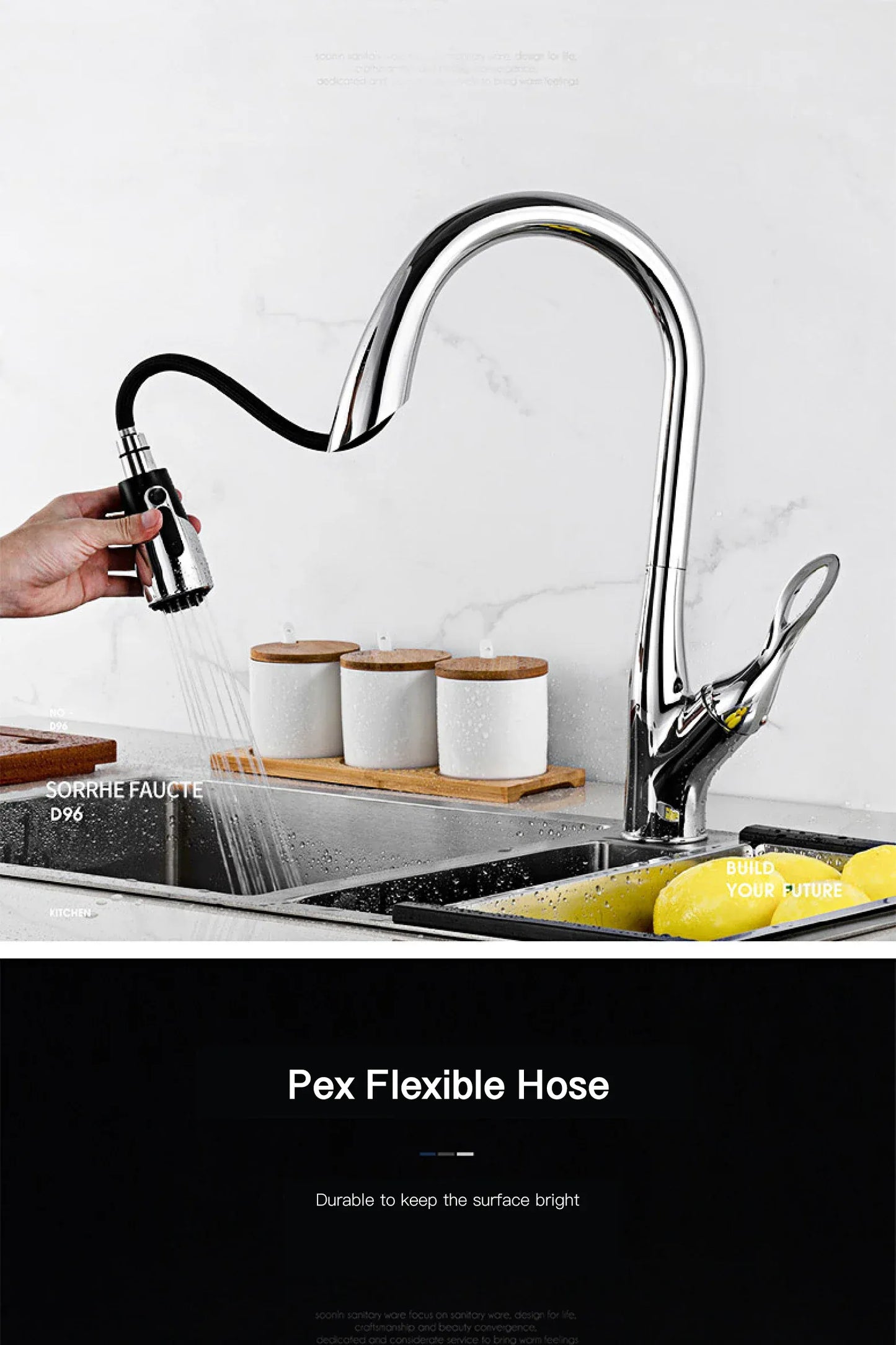 AITANA Modern Luxury Golden Brass Kitchen Faucet Pull-Out Design Single Handle for Hot And Cold Water 3 Functions Sink Faucet