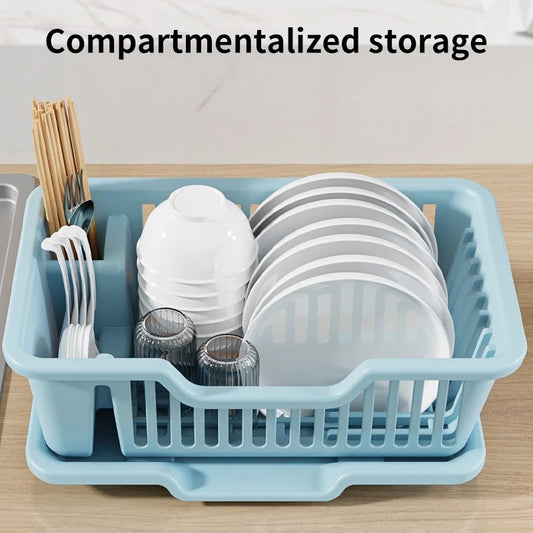 Dish Drying Rack Kitchen Utensils Drainer Rack with Drain Board Countertop Dinnerware Plates Bowls Chopsticks Spoons Organizer