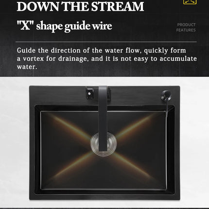 Évier de cuisine rectangulaire DQOK en acier inoxydable avec bac à vaisselle, panier d'égouttage et tuyau de vidange.